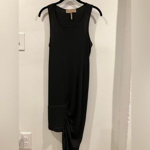 MaxAzria racer back detail tank dress w/ pleated asymmetrical hem detail